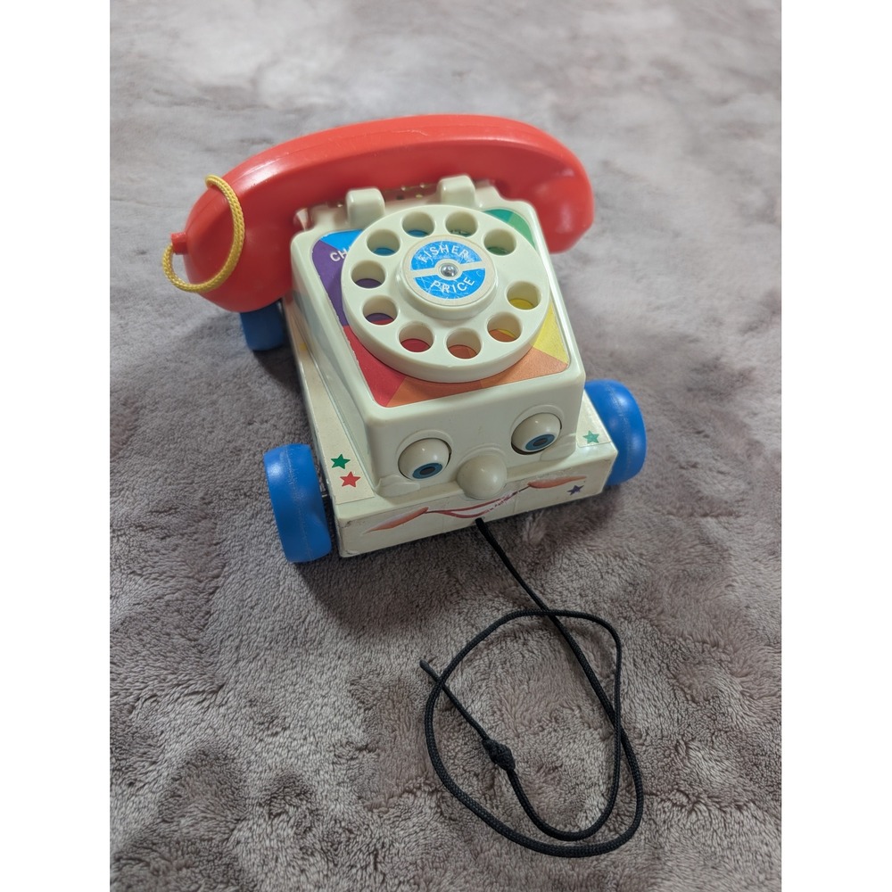 Fisher-Price Chatter Telephone White Red Blue Retro Rotary Pull Toy